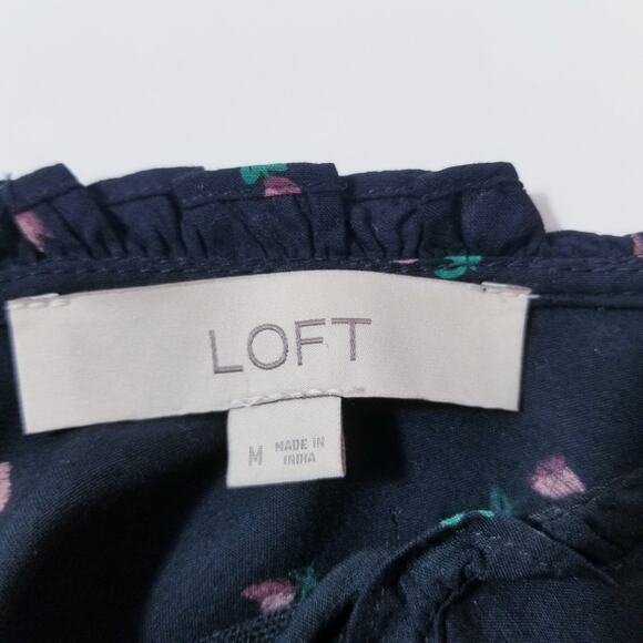 LOFT Floral Print Bell Sleeves Ruffle Midi Dress - Picture 3 of 11